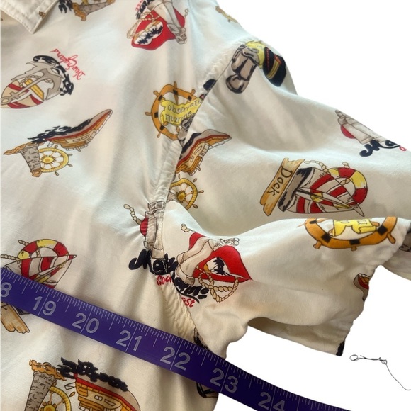 LIZ CLAIBORNE Elizabeth Nautical Novelty Print Beachy 90s Vintage Collard Blouse - Picture 6 of 10
